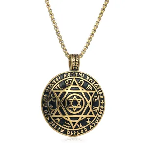 Punk titanium steel hexagram pendant necklace vintage occult jewelry for men daily wear