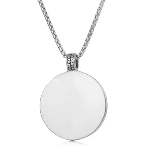 Stainless steel round pendant necklace for men punk retro vintage silver chain jewelry main view