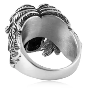 Men retro stainless steel skull wing ring vintage gothic biker punk jewelry accessory