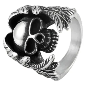 Gothic mens skull ring stainless steel feather wing biker ring punk jewelry accessory style