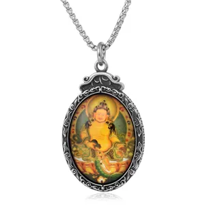 Collar con Colgante Thangka Retro de Acero Inoxidable Deidad Religiosa Joya Regalo