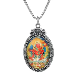 Colgante thangka de acero titanio retro con arte colorido, elegante joya de acero inox.