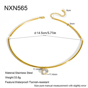 Collier ras de cou minimaliste en acier inoxydable avec pendentif zircon rond, bijoux étanches.