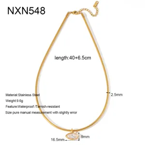 Collana a catena di serpente in acciaio inox con ciondolo zircone marquise, misure.