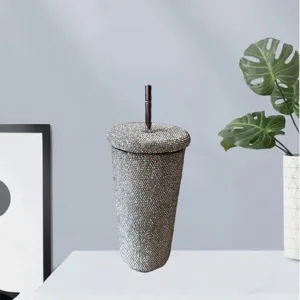 Bling rhinestone studded cold cup with straw 750ml sparkling diamond tumbler water bottle