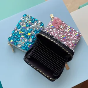 Sparkling rhinestone card holder wallet with accordion multi-card slots for women.