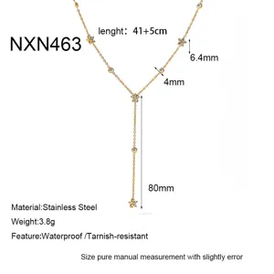 Roestvrij staal 18k vergulde zirkonia bloem Y-vormige ketting waterdicht en aanslagbestendig.