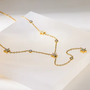 Prachtige 18k vergulde roestvrijstalen bloem zirkoon Y-vormige kwast ketting voor vrouwen.