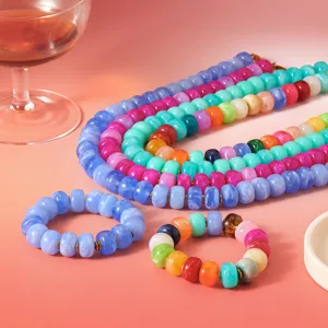 Boho colorful acrylic beaded necklace and bracelet jewelry set for women fashion accessories