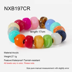 Colorful acrylic beaded bracelet for women, trendy stackable fashion jewelry piece.