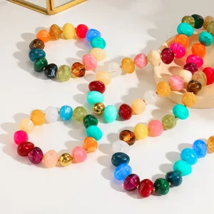 Colorful acrylic bead necklace with gold plated stainless steel spacer beads for summer vacation.