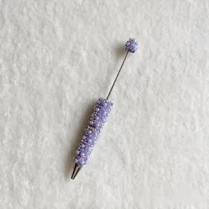 Pearl rhinestone beaded pen detail shot, handmade DIY cute pen with crystal rhinestones.