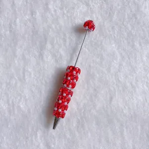Penna a sfera di perline con strass rossi e perle, penna in metallo fai-da-te creativa e chic.