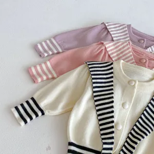 Bebé niñas cárdigan de punto conjunto infante lindo suéteres a rayas ropa primavera otoño