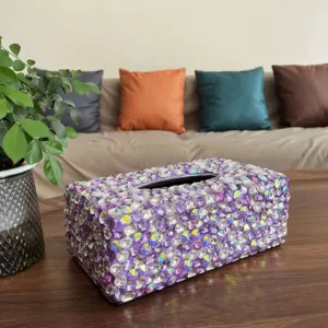 Caja de pañuelos de coche con diamantes de lujo, soporte de papel cristal brillante para auto.