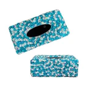 Caja de pañuelos para coche de diamantes de imitación brillantes, elegante y luminosa.