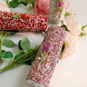 Sparkling rhinestone pocket thermos cup 150ml stainless steel cute flower portable flask