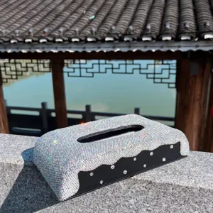Caja de pañuelos de estrás para auto cristal diamante dispensador accesorios coche