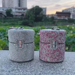 Women Fashion Rhinestone Mini Crossbody Bag Luxury Pearl Chain Cylindrical Shoulder Bag Cute Evening Clutch Purse Handbag