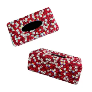 Caja de panuelos para coche con pedreria roja lujo bling colgante organizador