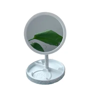 White LED makeup mirror with rhinestone base, desktop vanity light mirror for daily use.