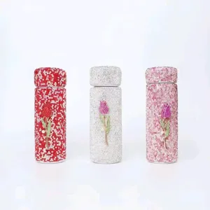 Portable 150ml rhinestone vacuum insulated thermos cup with sparkling tulip design and steel.