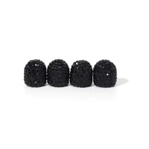 Black rhinestone tire valve caps, crystal car wheel stem covers, universal 4pcs set.