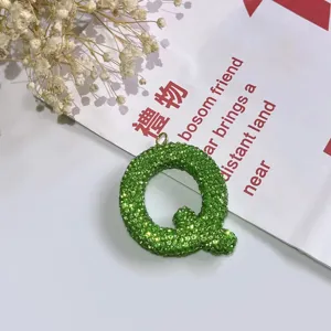 Grüner Strass Buchstabe Q Schlüsselanhänger glänzender Taschenanhänger Accessoire