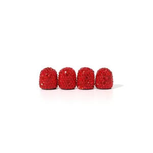 Sparkling red rhinestone car tire valve caps, universal crystal dust covers set of 4.