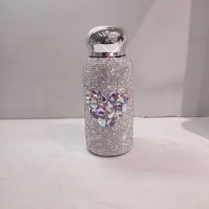 Sparkly rhinestone thermos bottle 260ml shiny crystal insulated water cup with heart design