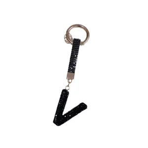 Black rhinestone letter keychain stylish car key ring bag charm accessory pendant gift