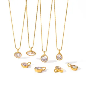 Minimalist geometric white zircon pendant necklace with gold stainless steel ball chain jewelry