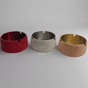 Posacenere Creativo in Acciaio Inossidabile Grande Strass Lusso Rotondo Antivento Portacenere per Soggiorno Decorazione Casa