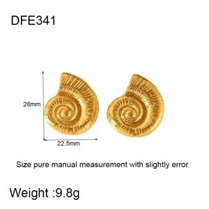 Pendientes de concha en espiral de acero inoxidable chapado en oro 18K mujer