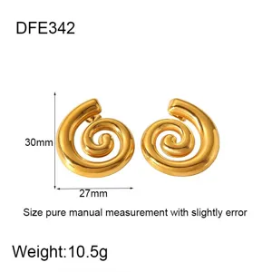 Pendientes de botón espiral concha de acero inoxidable bañado en oro 18K para mujer