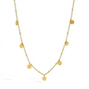 Gold plated stainless steel multi disc pendant chain necklace for women fashion jewelry.