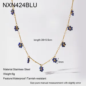 Collana girocollo con perline floreali in acciaio inossidabile stile retrò con oro 18k.