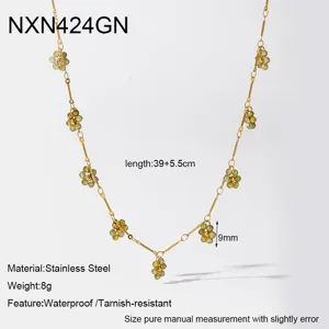 Collana girocollo vintage in acciaio inossidabile con fiori di perline verdi 18k