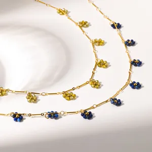 Collana Choker da Donna in Acciaio Inossidabile Stile Vintage Francese con Perline Floreali Placcata in Oro 18K Catena da Clavicola Impermeabile