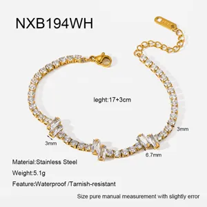 Stainless steel zircon tennis bracelet gold plated luxury jewelry with adjustable length 17+3cm