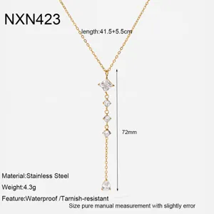 Elegante Collar Y Zirconia Acero Inoxidable Colgante Impermeable Joyas 41.5+5.5cm