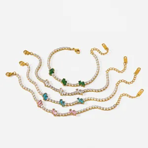 18K Gold Plated Stainless Steel Colorful Zircon Tennis Bracelet Fashion Jewelry Main Image