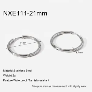 Stainless steel hoop earrings, 21mm polished minimalist round earrings for women daily wear.