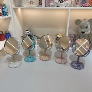 Desktop Doppelseitiger Drehbarer Kosmetikspiegel Strass Tisch Prinzessin Make-up Spiegel Für Damen Kommode