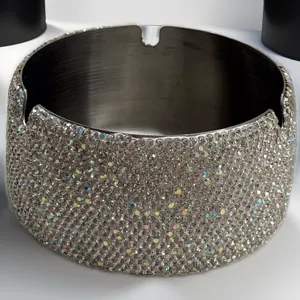 Posacenere in acciaio inossidabile con strass cristallo lucido rotondo decoro casa