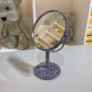 Strass Make-up Spiegel Tisch Doppelseitig Drehbar Kosmetikspiegel Glitzernd Deko