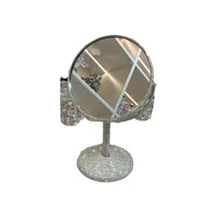 Glitzernder Strass Tisch Make-up Spiegel, drehbarer Kosmetikspiegel für den Tisch