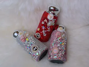 Handmade rhinestone stainless steel thermos bottle 260ml sparkling floral bling cup