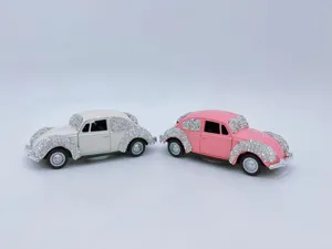 Rhinestone beetle car model dashboard ornament crystal vintage alloy vehicle toy interior decor