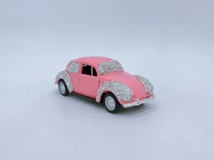 Pink rhinestone vintage beetle style car model alloy interior ornament detail view
